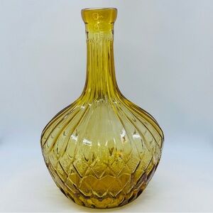 Vtg Amber Glass Genie Decanter Optic Bottle MCM Diamond Empoli Italy *NO Stopper